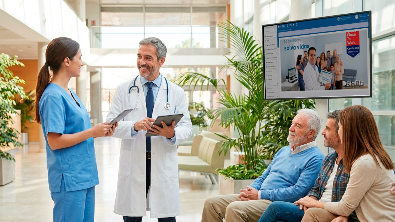 Profesional de la salud utilizando tecnología para mejorar la atención